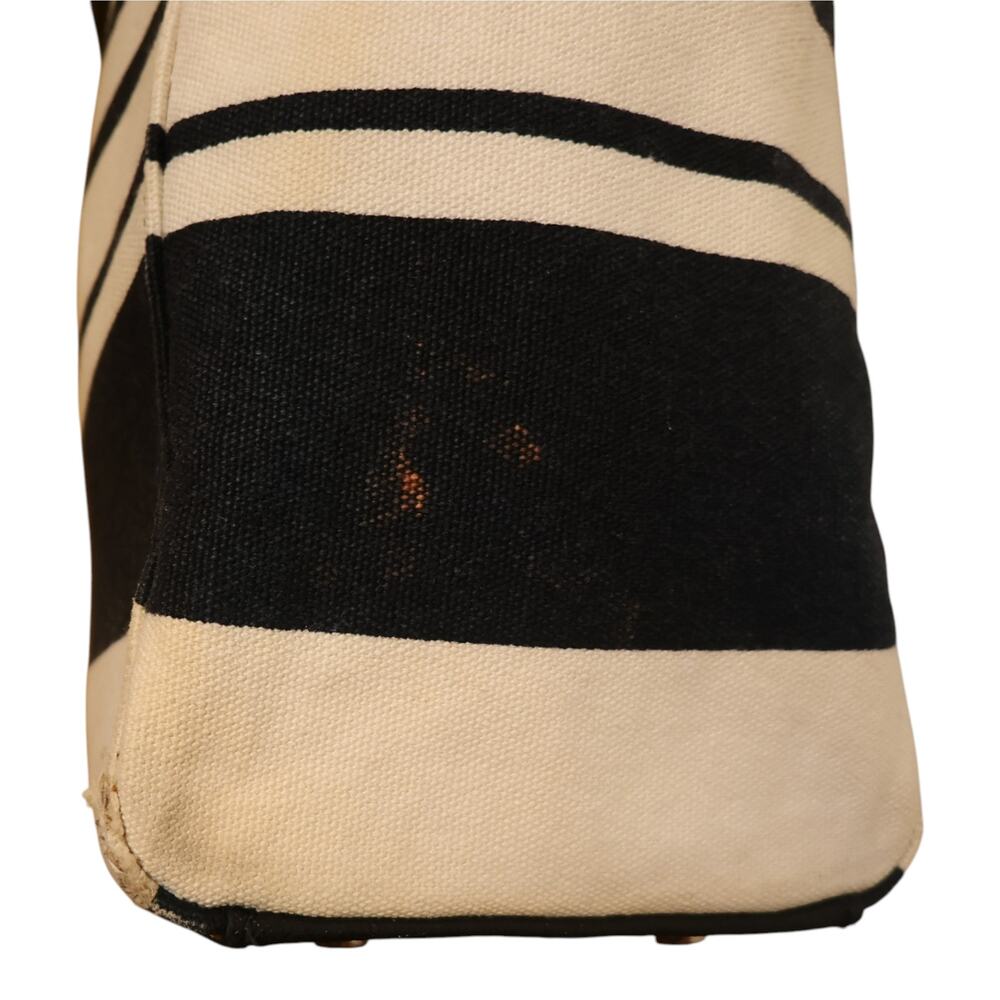 Kate Spade Bow Tote Black Cream Striped Canvas Shopper Bag Large - Picture 11 of 16